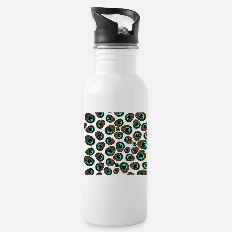 all over prints Damen, pfauenmuster wasserpixel - Trinkflasche mit integriertem Trinkhalm - Weiß