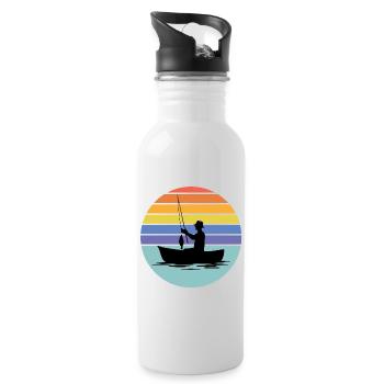 fishing, fisherman, fishing rod - Water bottle with straw - white - Right