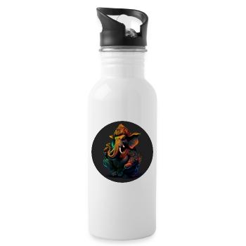Ganesha Neon | Indischer Gott - Trinkflasche mit integriertem Trinkhalm - Weiß - Rechts