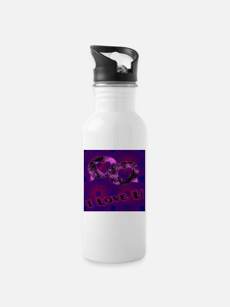 I love you - Water bottle with straw - white