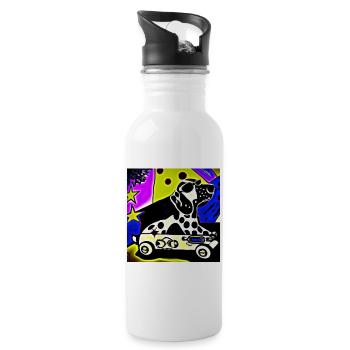 Hund mit Brille Pop Art SabineVegan HerzAufShirt - Trinkflasche mit integriertem Trinkhalm - Weiß - Rechts