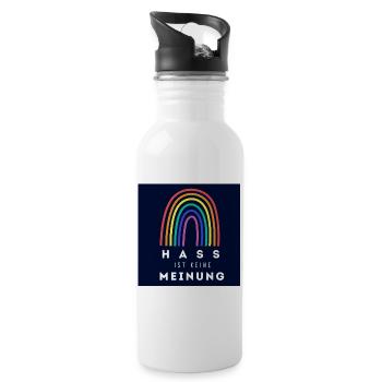 Regenbogen Hass ist keine Meinung BS - Trinkflasche mit integriertem Trinkhalm - Weiß - Rechts