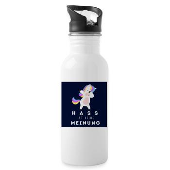 Einhorn Hass ist keine Meinung BS - Trinkflasche mit integriertem Trinkhalm - Weiß - Rechts