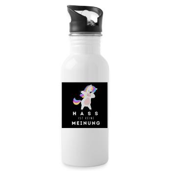 Einhorn Hass ist keine Meinung BS 2 - Trinkflasche mit integriertem Trinkhalm - Weiß - Rechts