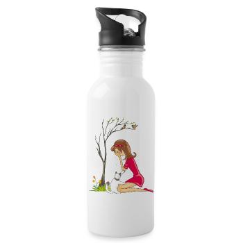 Crying girl - Water bottle with straw - white - Right