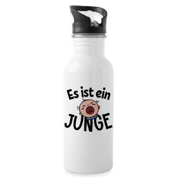 Schwanger Familienglück Statement Babybauch - Trinkflasche mit integriertem Trinkhalm - Weiß - Rechts