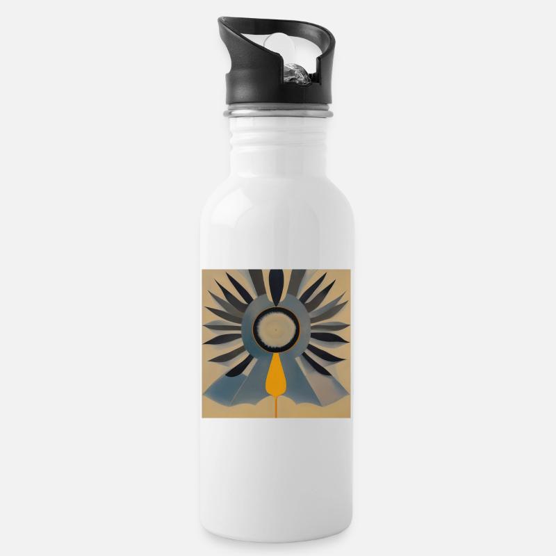 Abstract Leaf Design - Water bottle with straw - white
