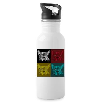 Frenchie Pop Art Quatre Couleurs - Gourde avec paille intégrée - blanc - Droite