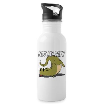Lustiger Dinosaurier - Not my day! - Trinkflasche mit integriertem Trinkhalm - Weiß - Rechts