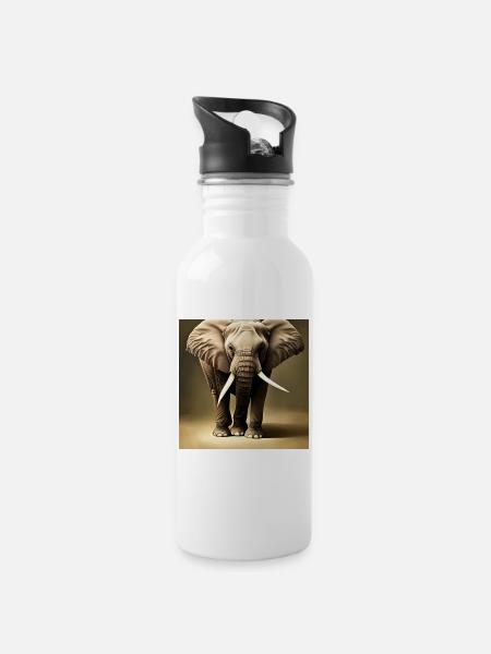 Elefant mit Rüssel Bein - Trinkflasche mit integriertem Trinkhalm - Weiß