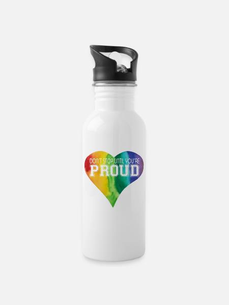 DON ́T STOP UNTIL YOU ́RE PROUD Heart LGBTQ+ Colorful - Water bottle with straw - white