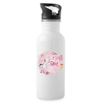 Flamingo mit Baby und Baby Utensilien in Rosa - Trinkflasche mit integriertem Trinkhalm - Weiß - Rechts
