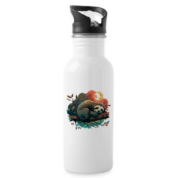 cute, sleeping sloth, sleep fashion - Water bottle with straw - white - Right