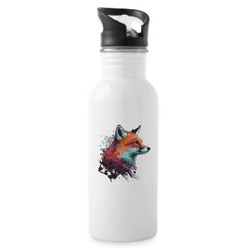 COOLER FUCHS / FOX / FUCHS KOPF / WATERCOLOR - Trinkflasche mit integriertem Trinkhalm - Weiß - Rechts