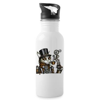 Chat Steampunk - Gourde avec paille intégrée - blanc - Droite