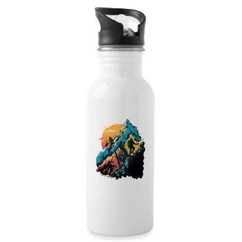 Farbenfroher Wanderer - Trinkflasche mit integriertem Trinkhalm - Weiß - Rechts