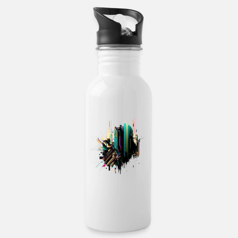 Art abstrait | Glitch Art | Abstrait - Gourde avec paille intégrée - blanc