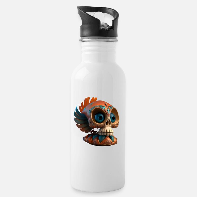Crâne de Coatl | Crâne | Dias de los Muertos - Gourde avec paille intégrée - blanc