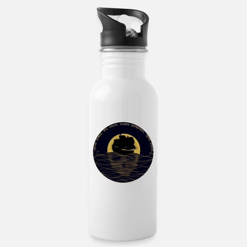 Quod sumus hoc eritis - Trinkflasche mit integriertem Trinkhalm - Weiß