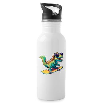 Dino Dinosaur on skateboard with sunglasses - Water bottle with straw - white - Right
