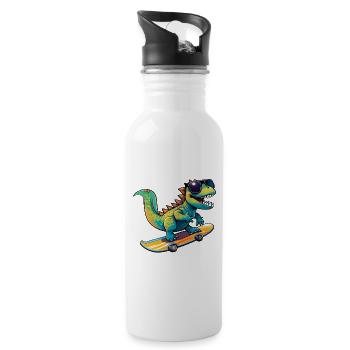 Dino Dinosaurier auf Skateboard mit Sonnenbrille - Trinkflasche mit integriertem Trinkhalm - Weiß - Rechts