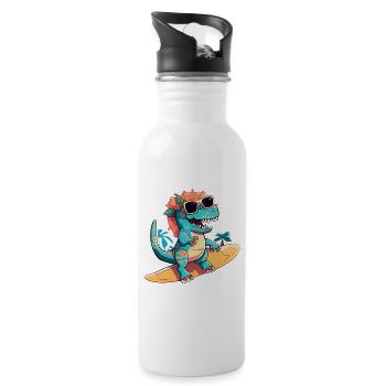 Dino Dinosaur sur une planche de surf avec des lunettes de soleil - Gourde avec paille intégrée - blanc - Droite