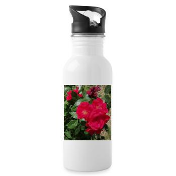 roses rouge avec ses feuilles - Gourde avec paille intégrée - blanc - Droite