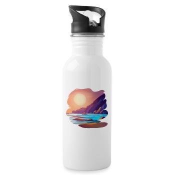 Sunrise Sea Island Holiday - Water bottle with straw - white - Right