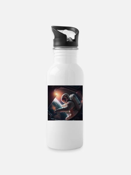 Astronaut in a perilous spacewalk - Water bottle with straw - white