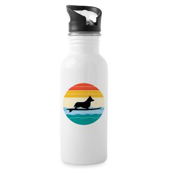 Cardigan Welsh Corgi Dog Surfing Sea Vintage retro - Water bottle with straw - white - Right