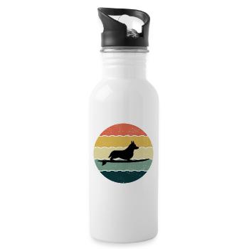 Cardigan Welsh Corgi Dog Surfing Vintage Retro - Water bottle with straw - white - Right