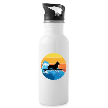 Cardigan Welsh Corgi Dog Surfing Vintage Retro - Water bottle with straw - white - Right