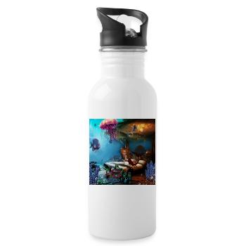 Kleine Meerjungfrau zu Hause - Trinkflasche mit integriertem Trinkhalm - Weiß - Rechts