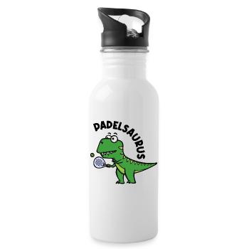 Dinosaurier Padel Spieler Schläger Ball Spruch - Trinkflasche mit integriertem Trinkhalm - Weiß - Rechts