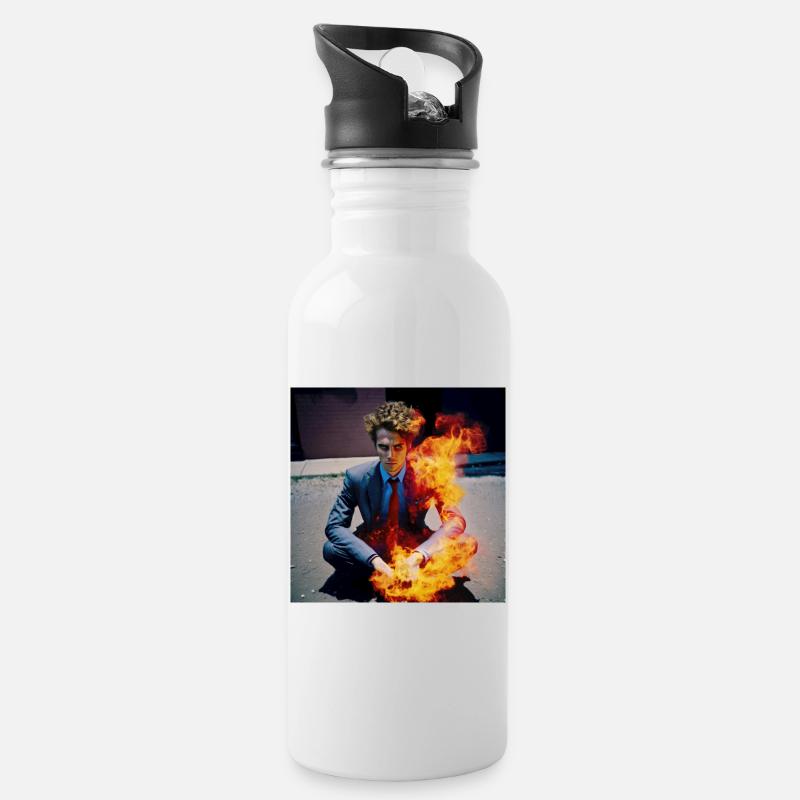 Burning Man 01 - Gourde avec paille intégrée - blanc