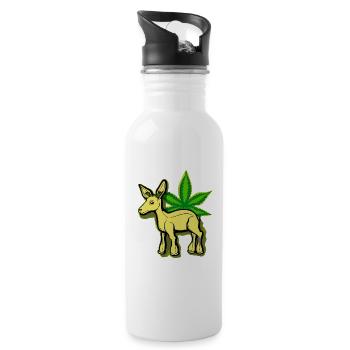 Biche Cannabis-Cartoon Cannabiche 05 ohne Tippfehler - Trinkflasche mit integriertem Trinkhalm - Weiß - Rechts