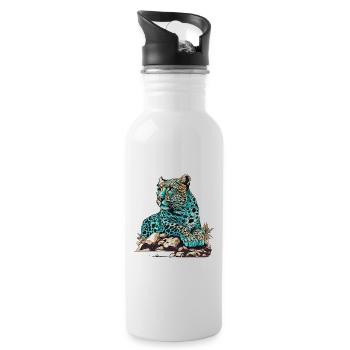 Leopard lying in wait - Water bottle with straw - white - Right