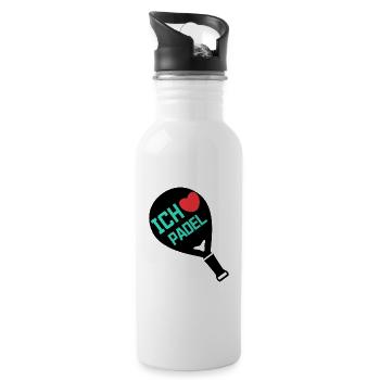 Ich Liebe Padel Schläger Spieler Statement Herz - Trinkflasche mit integriertem Trinkhalm - Weiß - Rechts