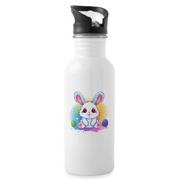 Lapin de Pâques coloré avec des œufs - Gourde avec paille intégrée - blanc - Droite