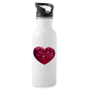 Herz voller Herzen - Trinkflasche mit integriertem Trinkhalm - Weiß - Rechts