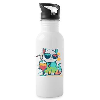 The coolest cat on the beach - Water bottle with straw - white - Right