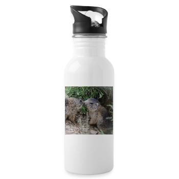 Murmeltiere 5 verschmust. Alpen Liebe und Geschenk - Trinkflasche mit integriertem Trinkhalm - Weiß - Rechts