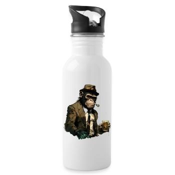 Cooler Gangster Schimpanse mit Bier - Trinkflasche mit integriertem Trinkhalm - Weiß - Rechts