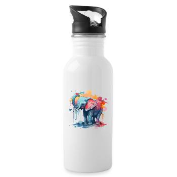 Watercolor Elephant Baby - Water bottle with straw - white - Right