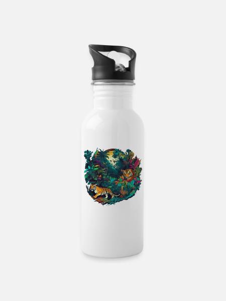 Jungle - Water bottle with straw - white