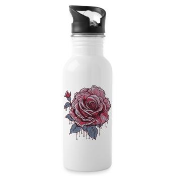 Rote Rose - Trinkflasche mit integriertem Trinkhalm - Weiß - Rechts