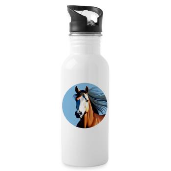 Galoppierendes braunes Sportpferd - Trinkflasche mit integriertem Trinkhalm - Weiß - Rechts