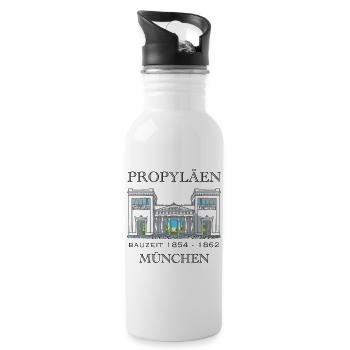 München Propyläen, Bayern - Trinkflasche mit integriertem Trinkhalm - Weiß - Rechts