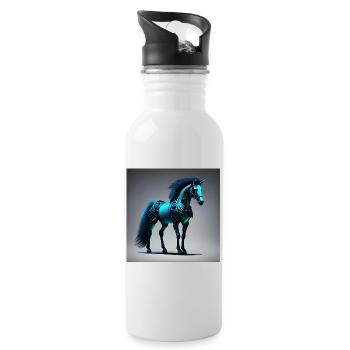 Blaues Cyborg-Pferd - Trinkflasche mit integriertem Trinkhalm - Weiß - Rechts