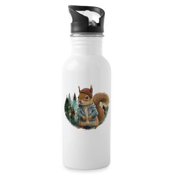 Cute Squirrel - Water bottle with straw - white - Right